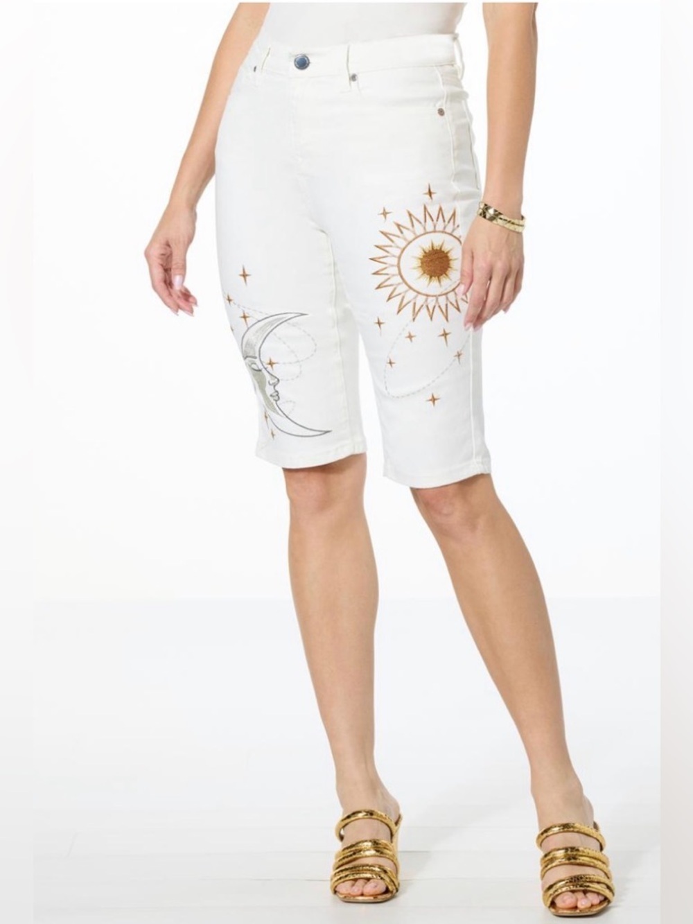 Diane Gilman New Classic Stretch Embroidered Bermuda Shorts